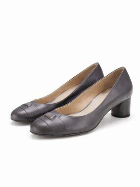 Moses Grace Storia Steel Gray Leather Pumps Italy Block Heel Size 41.5 Luxury